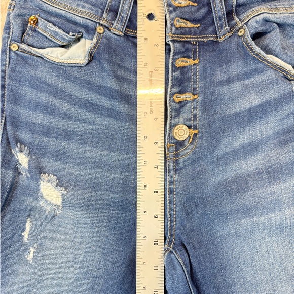 Enjean High Rise 5 Button Skinny Women's Distressed Blue Jeans - Picture 7 of 12